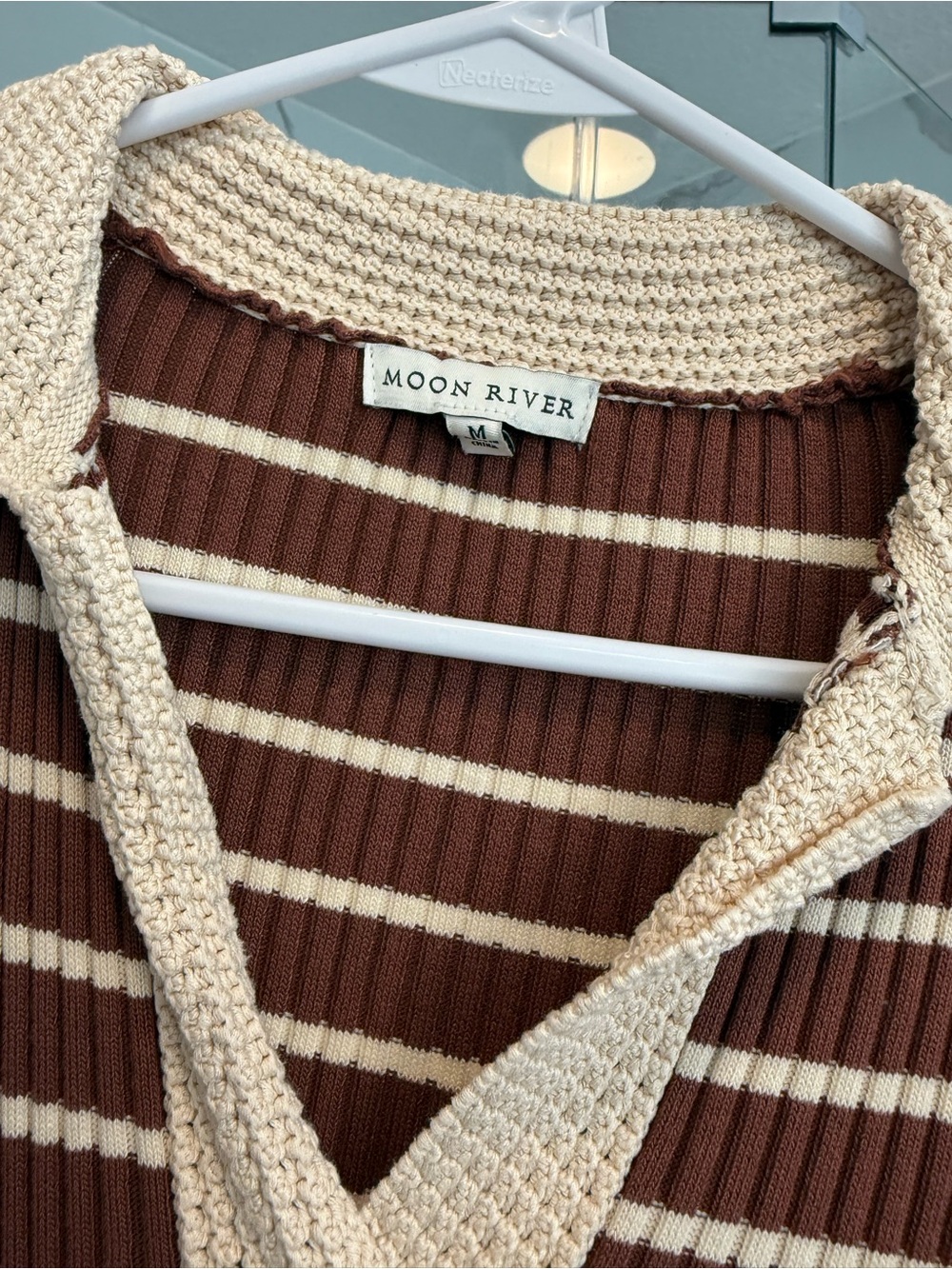 Moon River Brown and Cream Striped Knit-Collar Midi Dress - Picture 2 of 2
